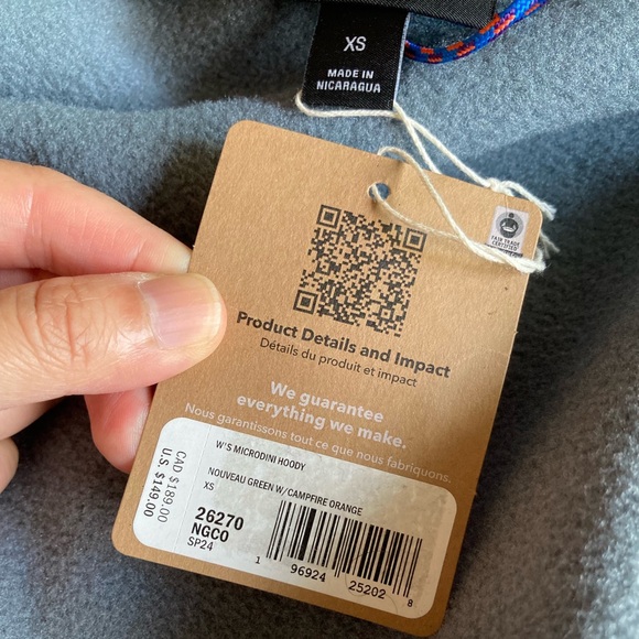 NWT Patagonia Women’s Microdini Fleece Hoody XS Nouveau Green Campfire Orange - Picture 13 of 14